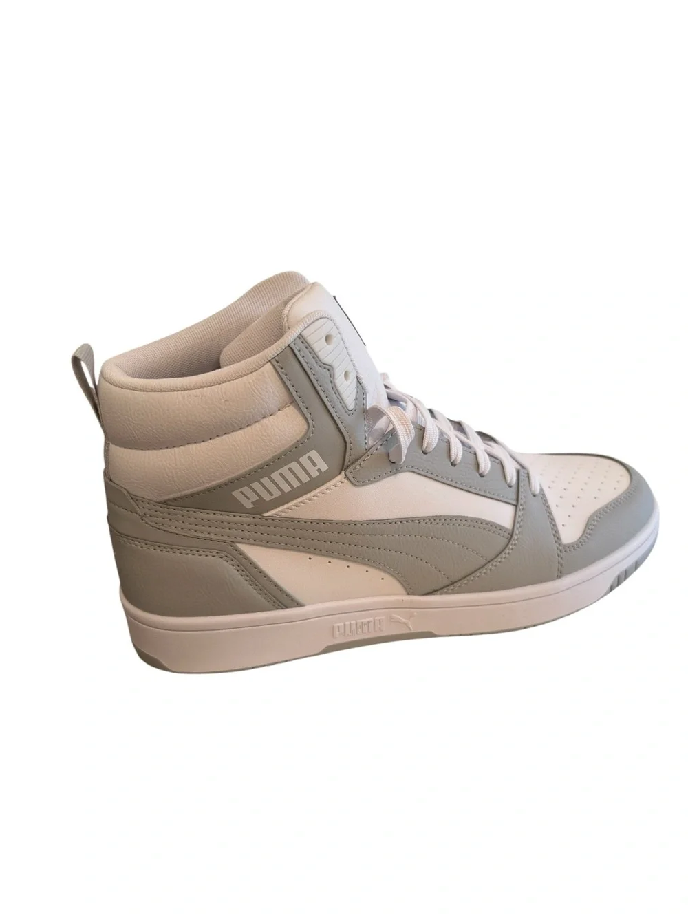 Puma Men’s High-Top Sneaker in White and Light Gray - Picture 1 of 6